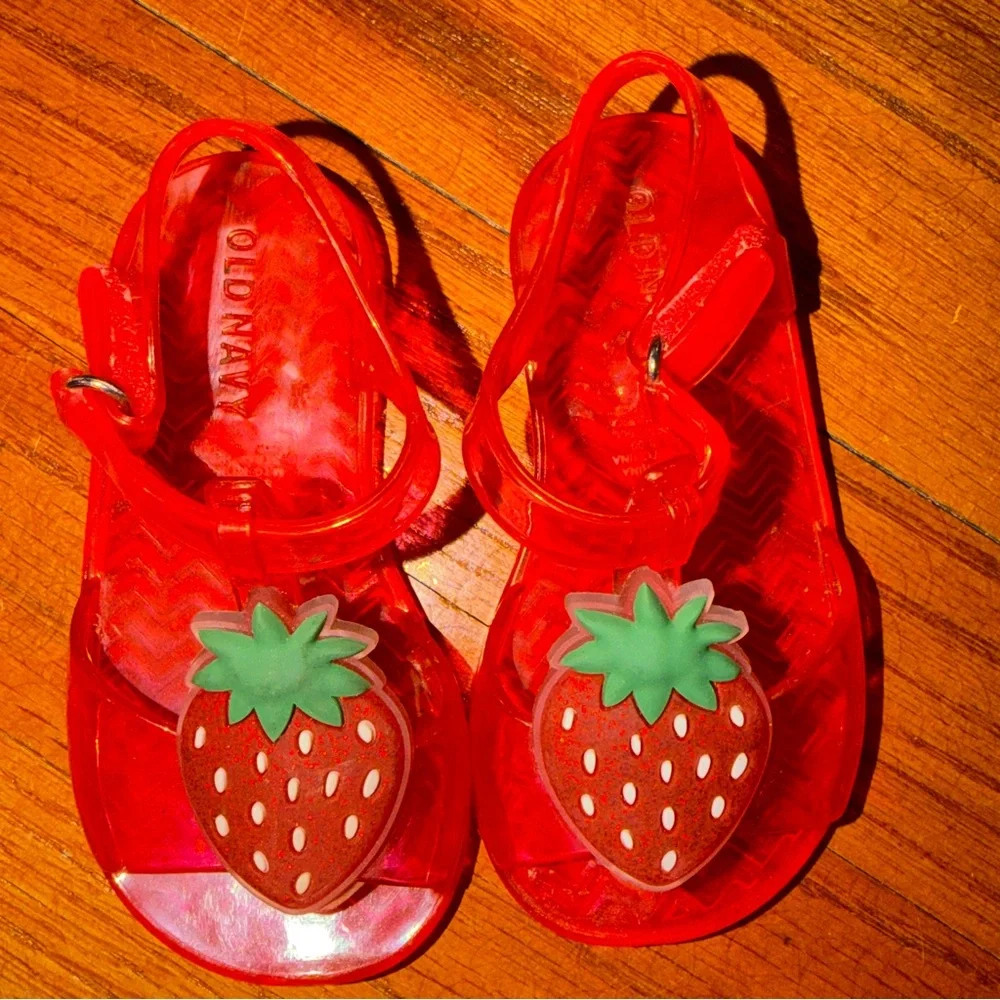 Old Navy Strawberry Jelly Sandals Toddler Girls Size 5 Red Glitter Summer Shoes